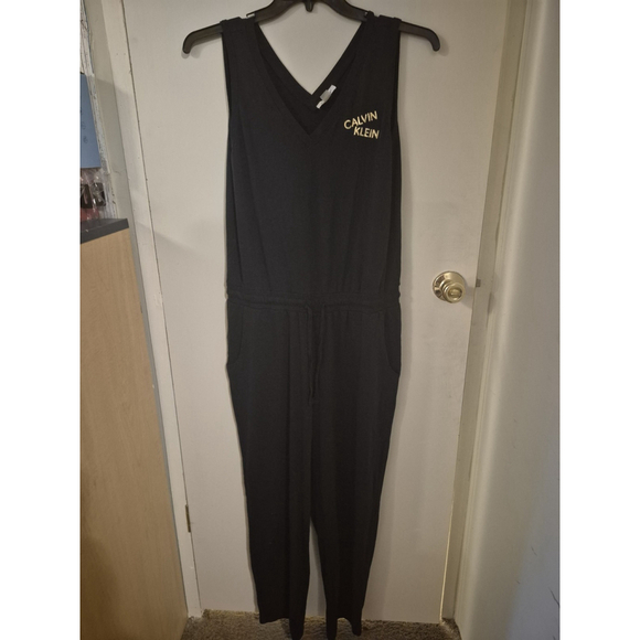Calvin Klein Women's Relaxed Logo Jumpsuit With DrawstringMEDIUM BLACK - Picture 1 of 7